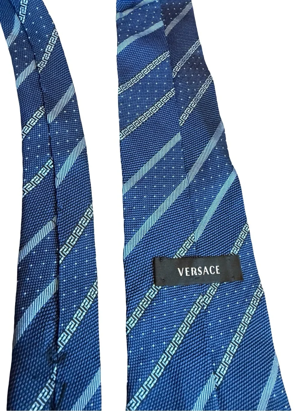 Versace 100% Silk Blue Stripe Print Neck Tie Luxury Designer Work Office